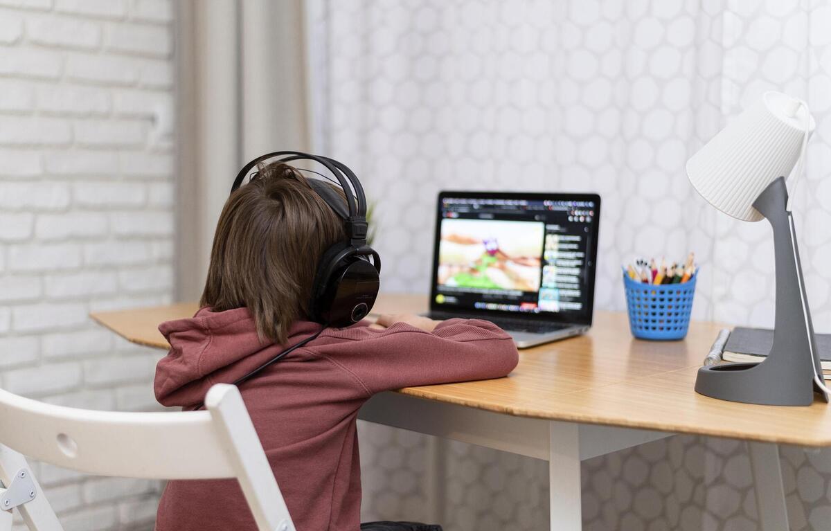 niño utilizando su pc para estudiar